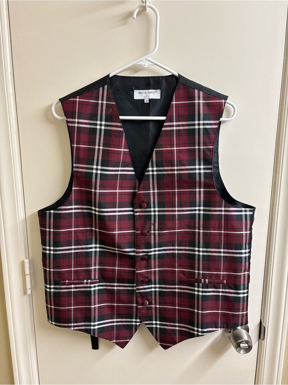 Vesuvio Napoli Men's Burgundy Plaid Formal Tuxedo Vest Medium Adjustable